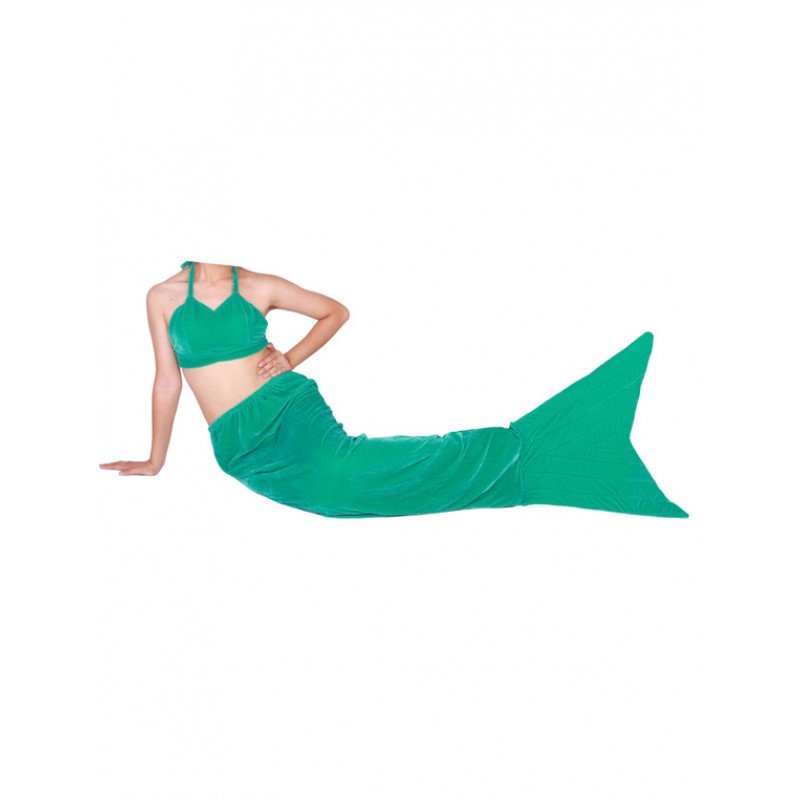 Unisex Halloween Green Velvet Tail Mermaid Animal Zentai Halloween