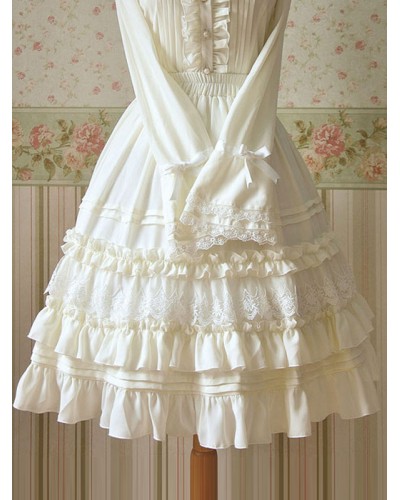 Lolita White Ruched Chiffon Lolita SK Dress For Women Sweet Spring Tea Party