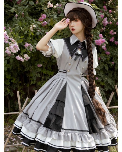 Lolita OP Dress Gray Ruffles Lolita One Piece Dresses Army Spring Summer Fall Daily Casual