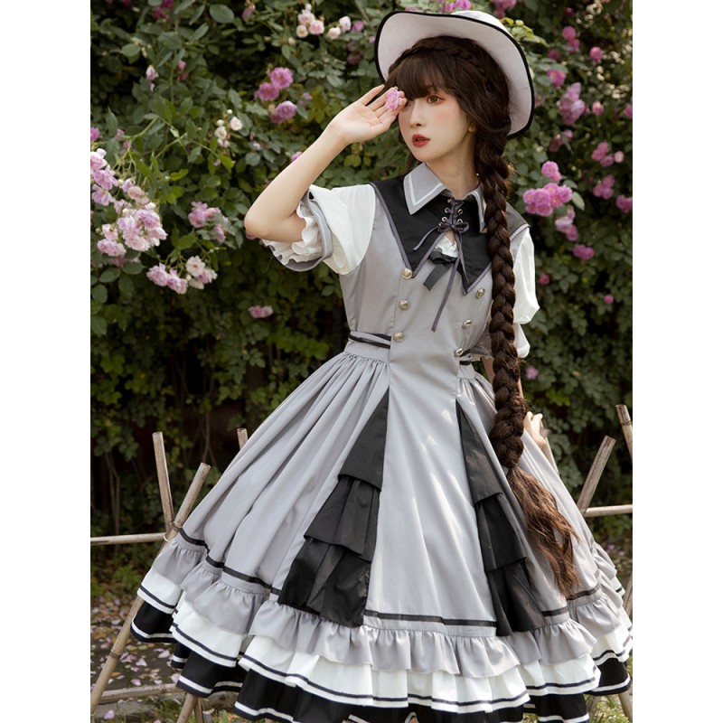 Lolita OP Dress Gray Ruffles Lolita One Piece Dresses Army Spring Summer Fall Daily Casual