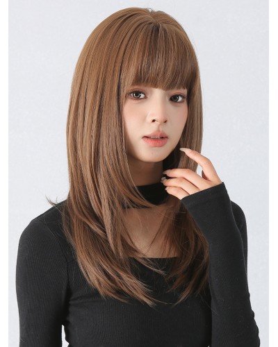 Medium Wigs Synthetic Wigs Women's Wigs Coffee Brown Straight Rayon Medium Medium Wig For Woman Feminine