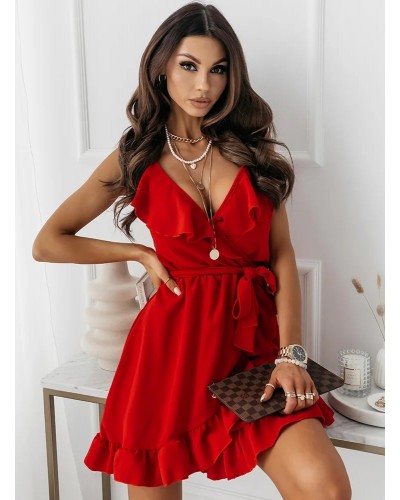 Women Birthday Dress Red Straps Neck Beach Dress Sweet Summer