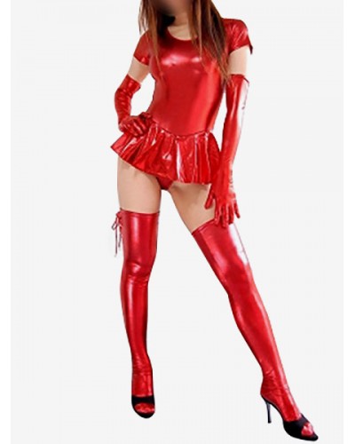 Halloween Red Sexy Short Sleeve Shiny Metallic Dress