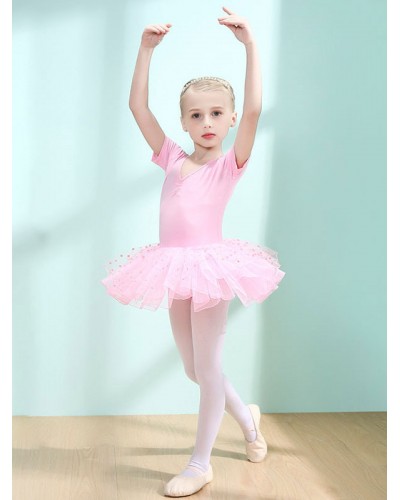 Women Ballet Dance Costumes Pink 's Kid's Dancer Cut Out Ruffles Polka Dot Pleated Cotton Blend Dress Performance Wear Tunic Elegant Art Deco/Retro