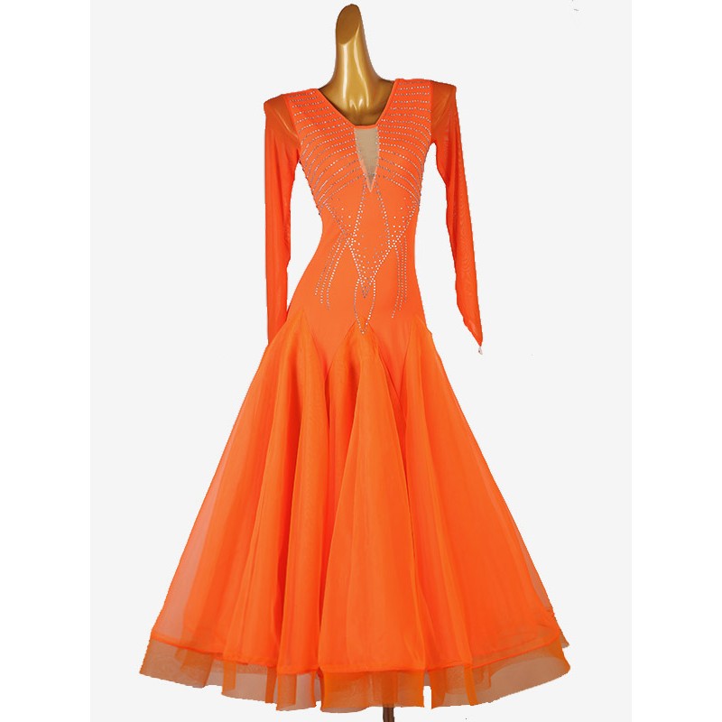 Room Dance Costumes Orange Women's Lycra Spandex Dress Dance Wear Holiday Ball