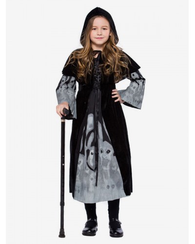 Carnival Cosplay Costumes For Kids Black Witch Cloak Dress For Child Mardi Gras Halloween