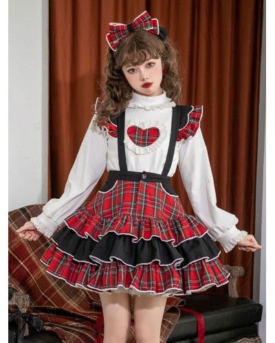 Lolita SK Ruffles Red Plaid Lolita Skirts Sweet Spring Fall Winter