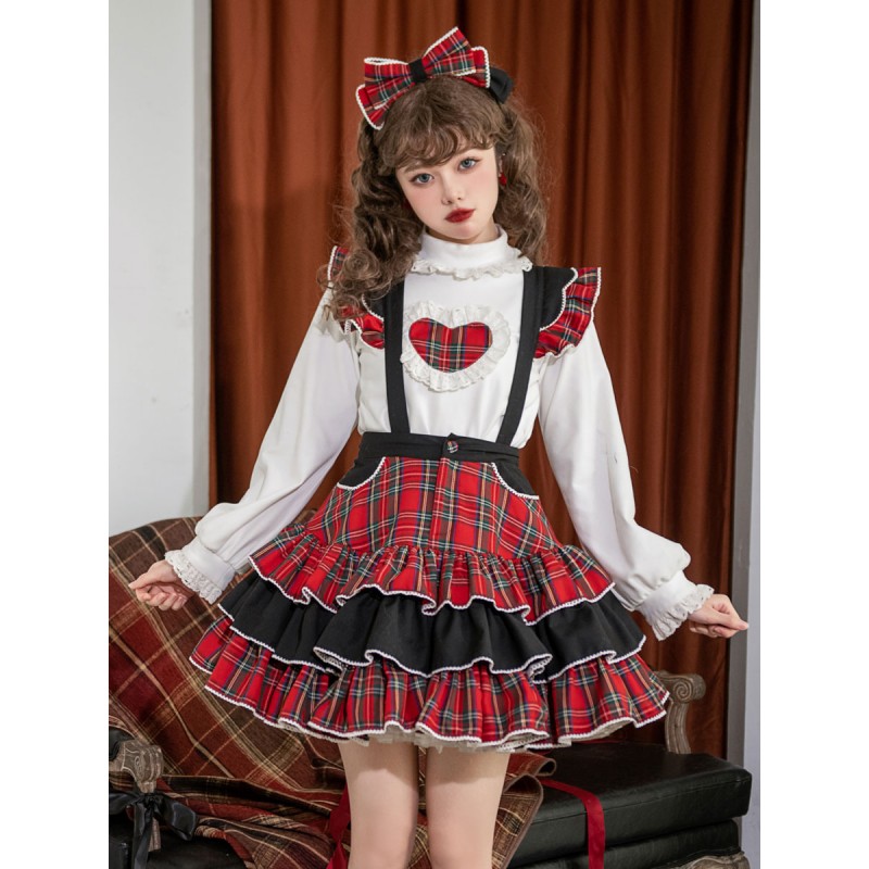 Lolita SK Ruffles Red Plaid Lolita Skirts Sweet Spring Fall Winter