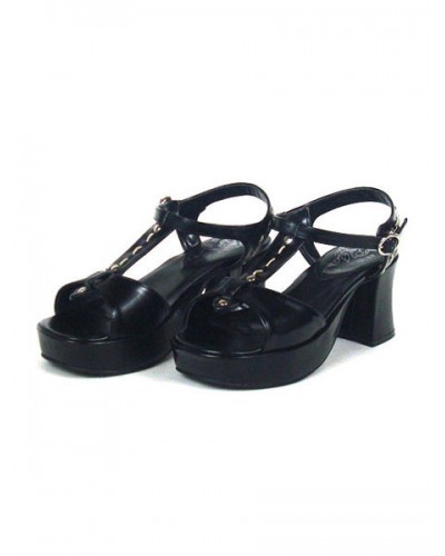 Popular Black 3'' Chunky Heel Platform Stud Lolita Sandals