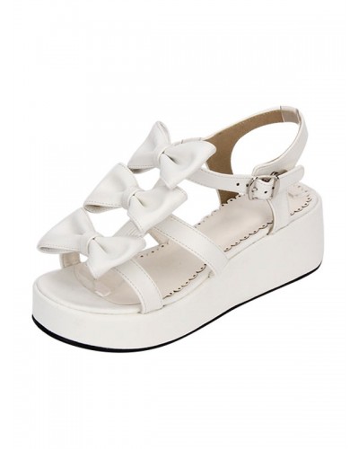 Sweet Lolita Shoes Open Toe Wedge Heel Bows Flat White Lolita Sandals