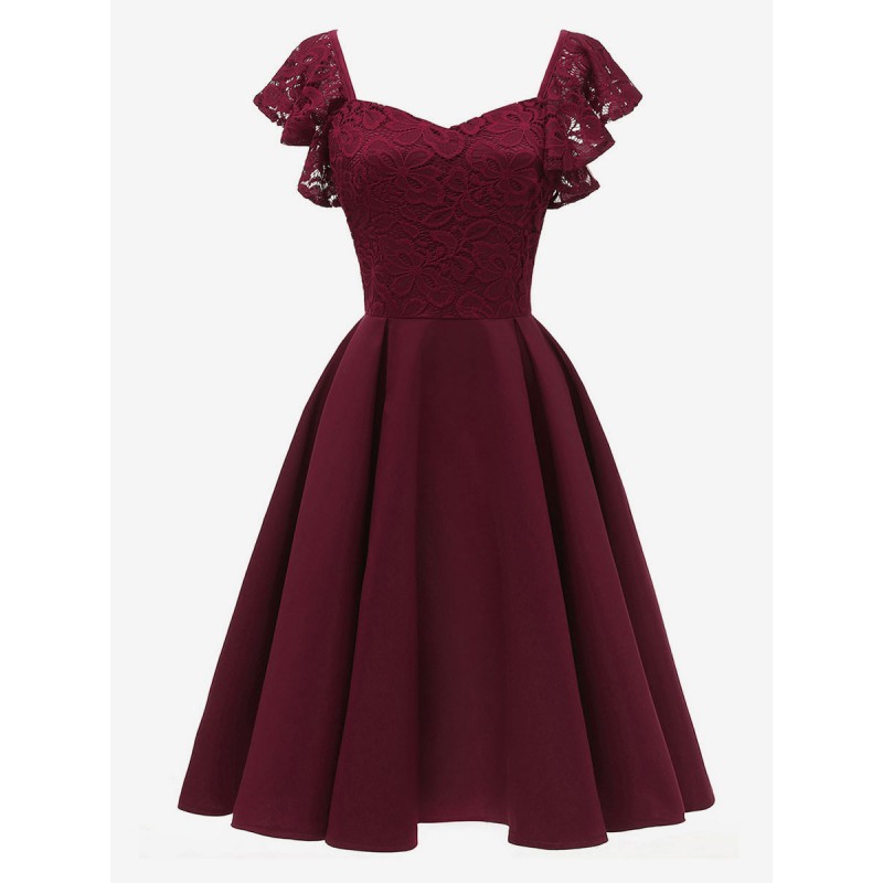 Women 1950s Audrey Hepburn Style Vintage Dress Burgundy Sleeveless V-Neck Rockabilly Dress Dress Retro Classic  Traditional Spring Summer