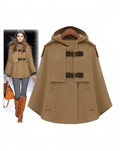 Women Poncho Camel Stand Collar Buttons Cape Academic Outerwear Poncho  Cape Field