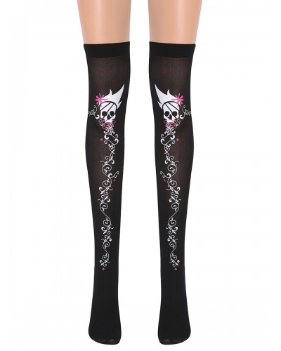 Women Skull Girl Saloon Stockings Knee High Socks Carnival Cosplay Costume Accessories Pantyhose  Tights