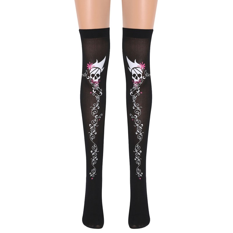 Women Skull Girl Saloon Stockings Knee High Socks Carnival Cosplay Costume Accessories Pantyhose  Tights