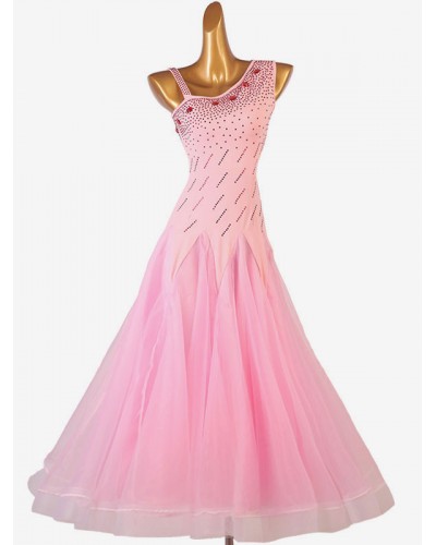 Room Dance Costumes Pink Women's Polyester Dancer Bodycon Dress Rhinestones Dance Wear Sexy Ball