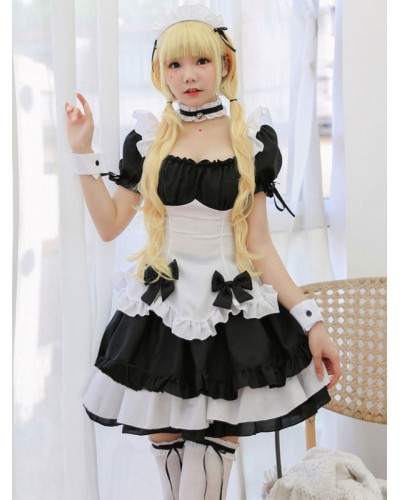 Black Lolita Outfits Bows Bell Short Sleeves Headwear Top Sets Daily Casual