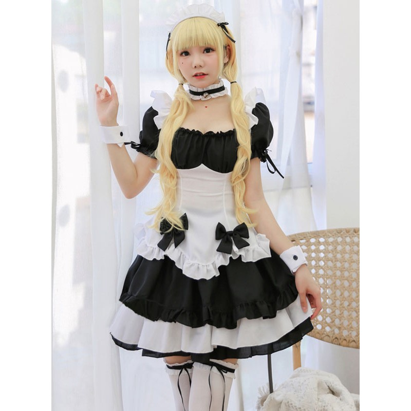 Black Lolita Outfits Bows Bell Short Sleeves Headwear Top Sets Daily Casual