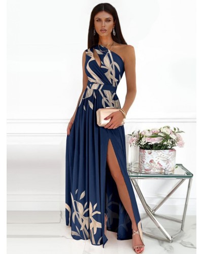 One-Shoulder Maxi Dress Sleeveless Sexy Open Shoulder Cut Out Floor Length Dress Summer Beach Dating