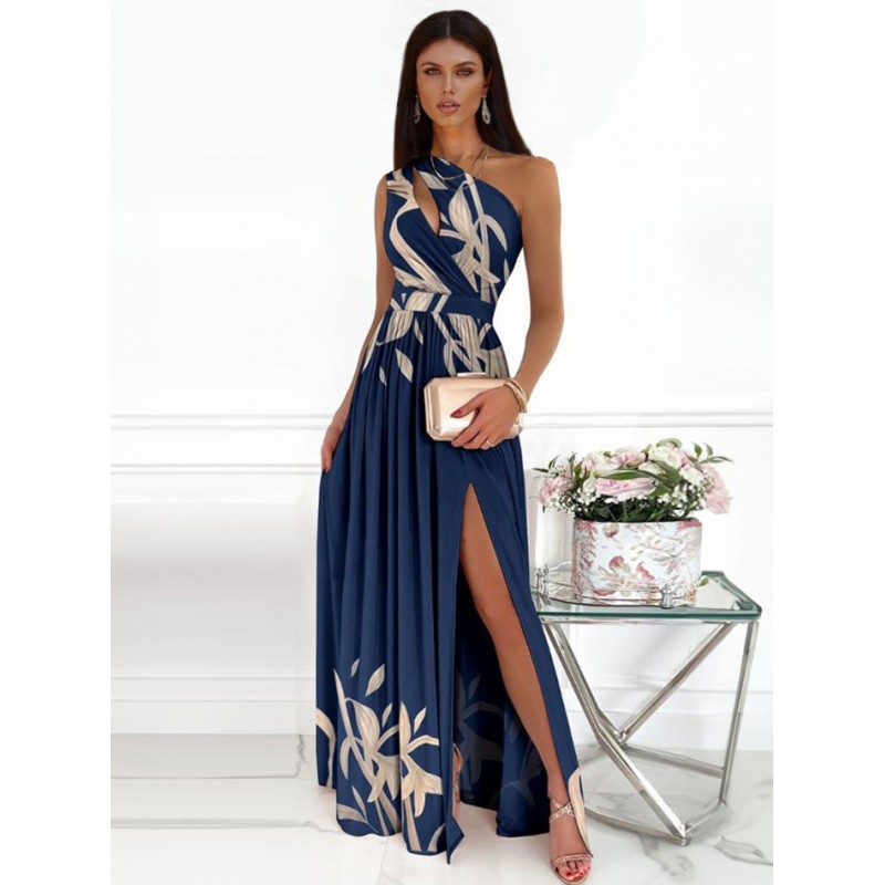 One-Shoulder Maxi Dress Sleeveless Sexy Open Shoulder Cut Out Floor Length Dress Summer Beach Dating