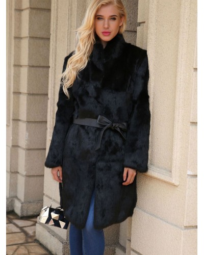 Faux Fur Coats Stand Collar Black Winter Warm Outerwear Classic  Traditional Casual Street Wear Field