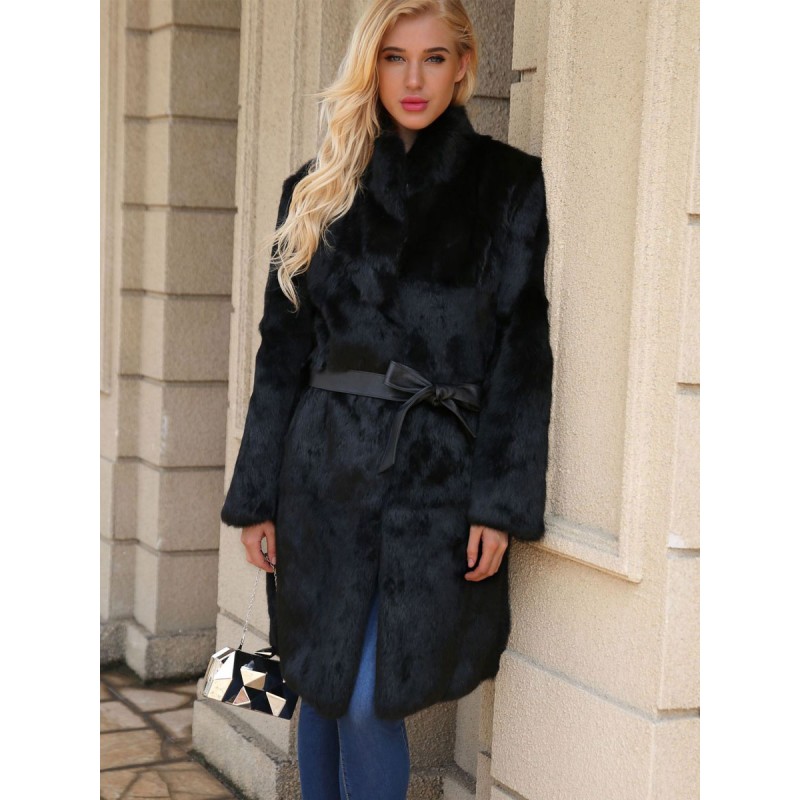 Faux Fur Coats Stand Collar Black Winter Warm Outerwear Classic  Traditional Casual Street Wear Field