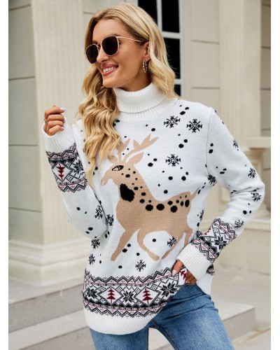 Women 2023 Christmas Pullover Sweater High Collar Tops Classic  Traditional Casual Spring Fall Winter