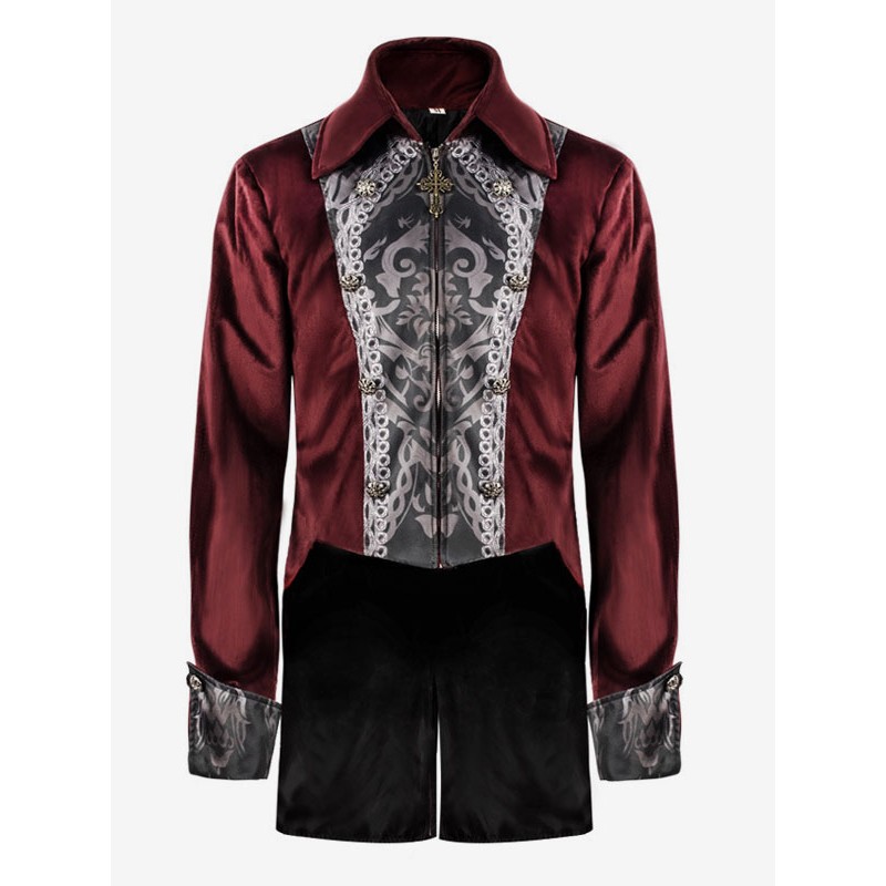 Men Red Vintage Top Floral Print Long Sleeves Polyester Polyester Fiber Shirt Costumes For Man Tops Retro Renaissance