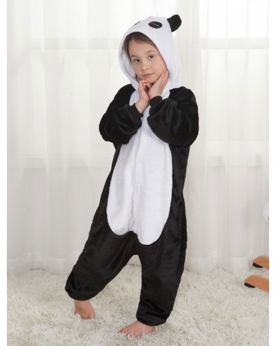 Unisex Panda Onesie Kigurumi Pajamas Kids Black Flannel Sleepwear Mascot Animal Halloween Costume Onesie Pajamas Sets Fall Winter