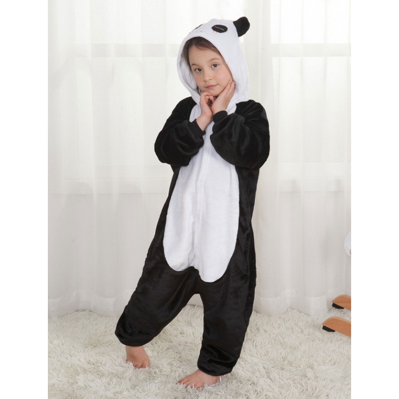 Unisex Panda Onesie Kigurumi Pajamas Kids Black Flannel Sleepwear Mascot Animal Halloween Costume Onesie Pajamas Sets Fall Winter