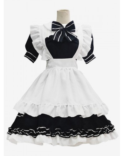 Black Maid Lolita Dresses Ruffles Bows Short Sleeves Lolita Dress