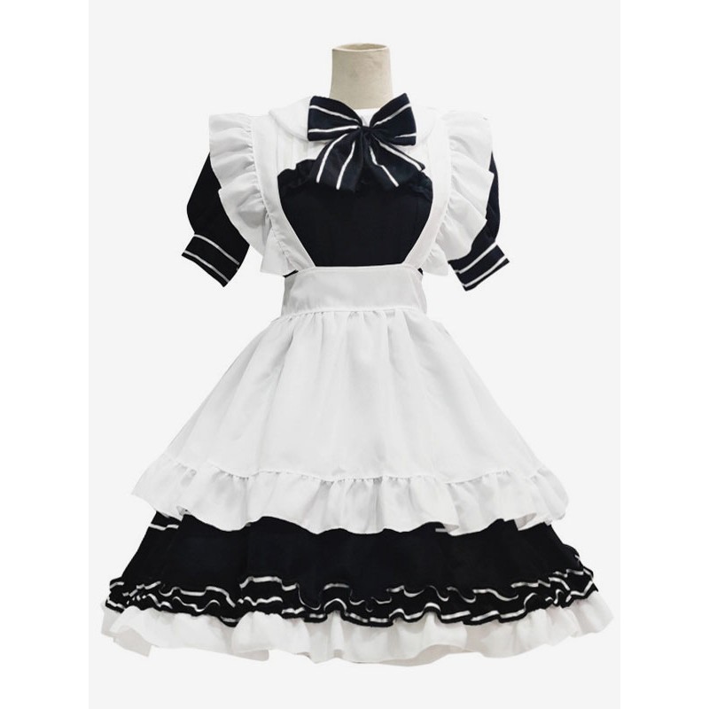 Black Maid Lolita Dresses Ruffles Bows Short Sleeves Lolita Dress