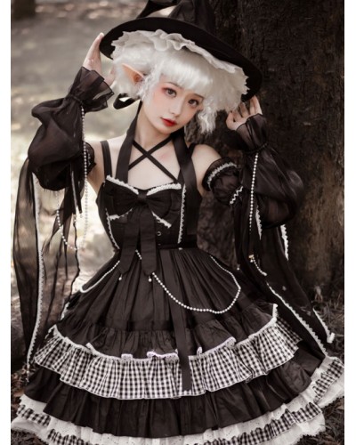 Gothic Lolita Dresses Ruffles Bows Plaid Black