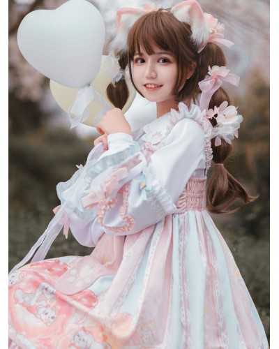 Tea Party Lolita T-Shirt White Long Sleeve Bows Polyester Lolita Blouse Sweet Spring Summer Fall