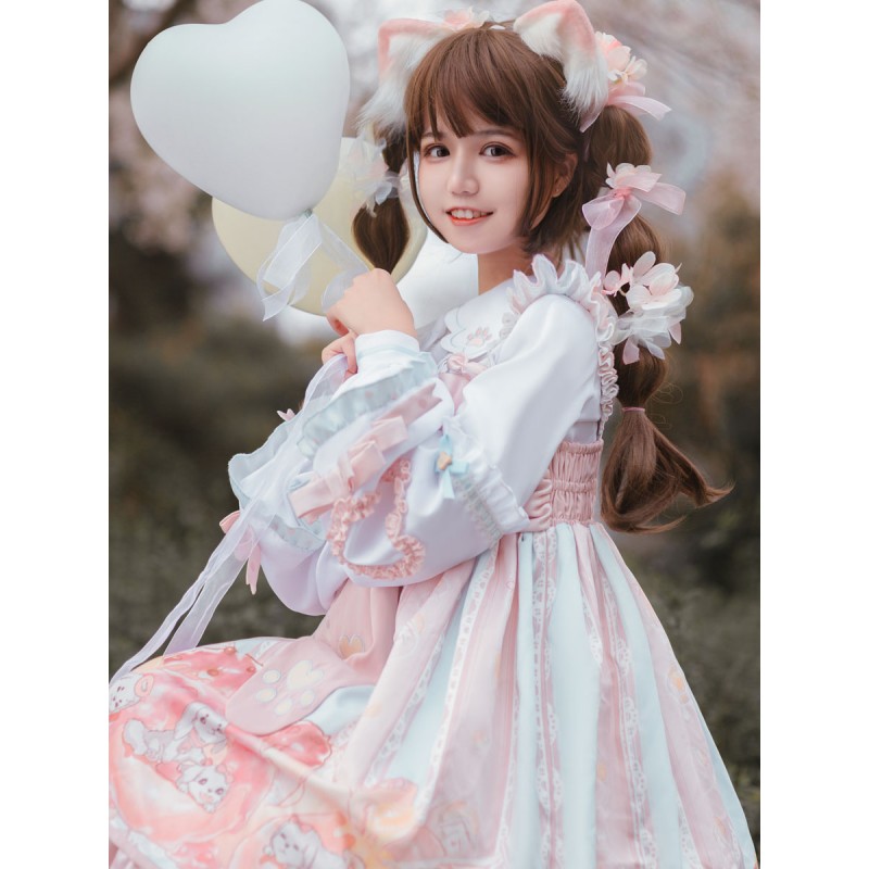 Tea Party Lolita T-Shirt White Long Sleeve Bows Polyester Lolita Blouse Sweet Spring Summer Fall