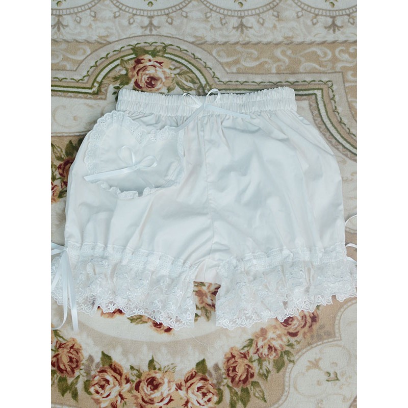 Sweet Lolita Bloomers Lace Bows Loose Leg White Lolita Shorts