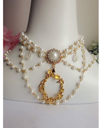 Lolita Jewelry Pearl Beading Metallic Layered White Lolita Necklace Accessories Sweet Tea Party