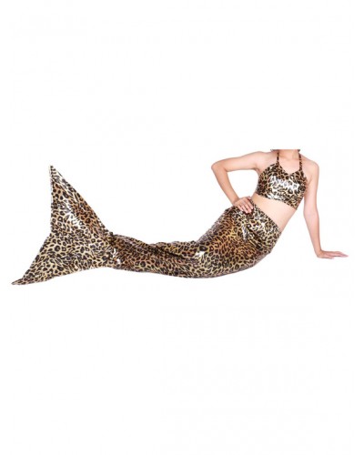 Unisex Leopard Print Mermaid Tail And Bra Shiny Metallic Cosplay Costume