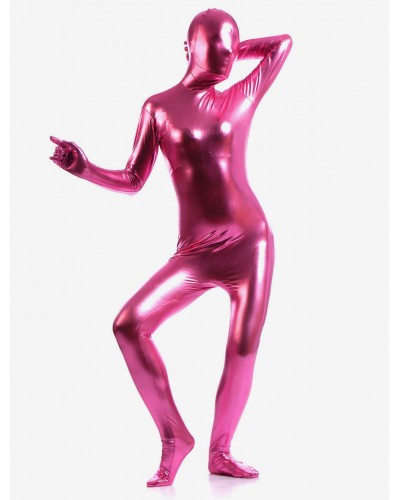 Unisex Pink Zentai Suit Adults Full Body Shiny Metallic Bodysuit Solid