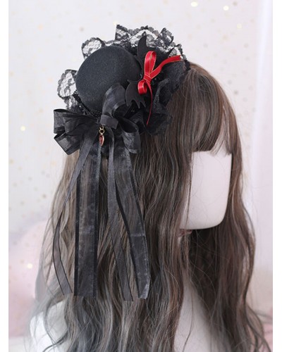 Gothic Lolita Hat Bows Polyester Lace Black Lolita Hat Lolita Accessories