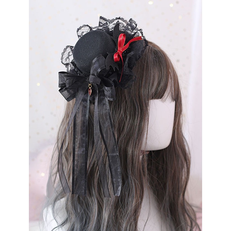 Gothic Lolita Hat Bows Polyester Lace Black Lolita Hat Lolita Accessories