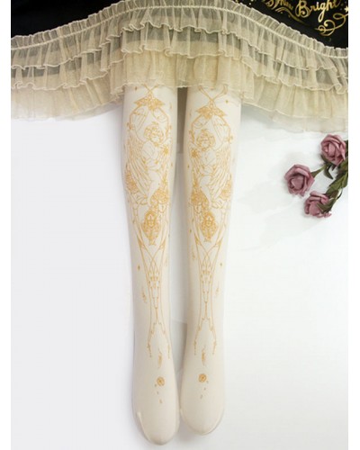 White Lolita Stocking Little Angel Hot Stamping Velvet Lolita Pantyhose