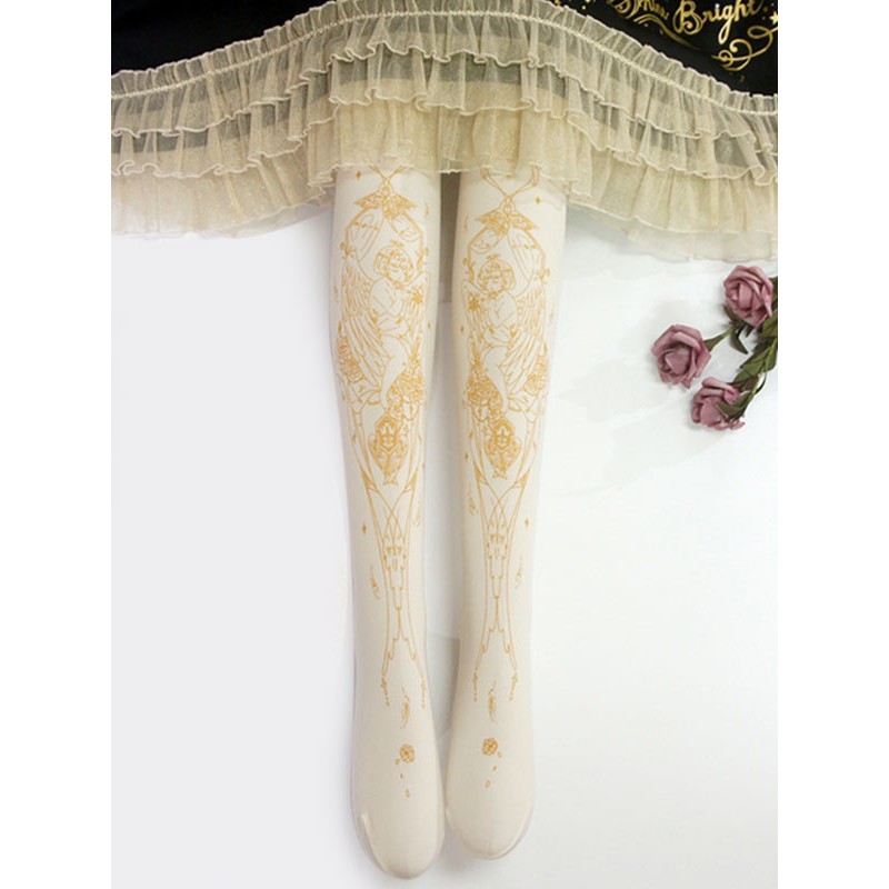 White Lolita Stocking Little Angel Hot Stamping Velvet Lolita Pantyhose