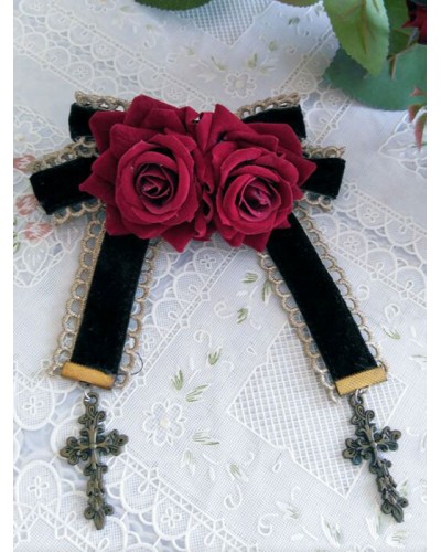 Sweet Lolita Brooches Rose Flower Bows Cross Pendant Stylish Lolita Accessories Tea Party