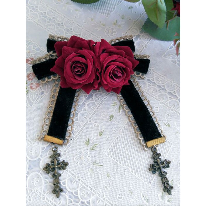 Sweet Lolita Brooches Rose Flower Bows Cross Pendant Stylish Lolita Accessories Tea Party