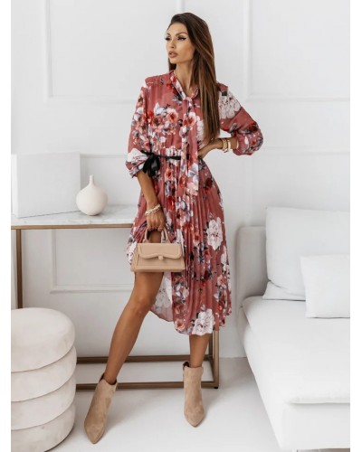 Women Floral Dress Jewel Neck Long Sleeves Midi Summer Dress Elegant Spring Fall