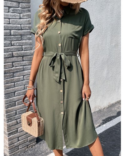 Shirt Hunter Short Sleeves Midi Dress Casual Field Street Wear Office  Career