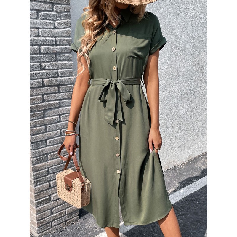 Shirt Hunter Short Sleeves Midi Dress Casual Field Street Wear Office  Career