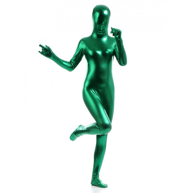 Unisex Green Zentai Suit Adults Full Body Shiny Metallic Bodysuit Solid