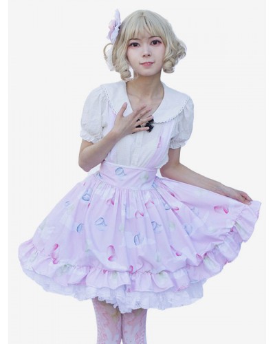 Harajuku Fashion Lolita SK Floral Print Soft Pink Ruffles Lolita Skirts