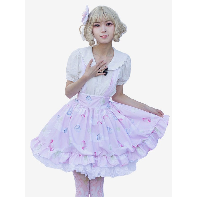 Harajuku Fashion Lolita SK Floral Print Soft Pink Ruffles Lolita Skirts